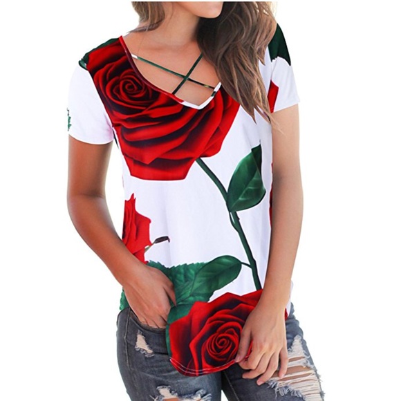 Beautiful women t shirt short sleeve floral print - Picture 5 of 5